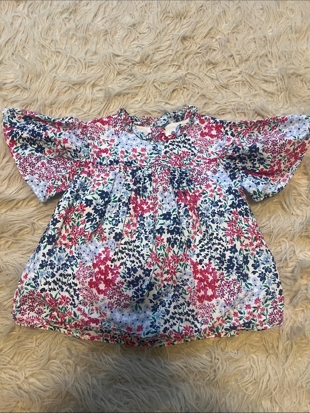 Janie and Jack Floral Ruffle-Sleeve Top in Pink, Navy & Green